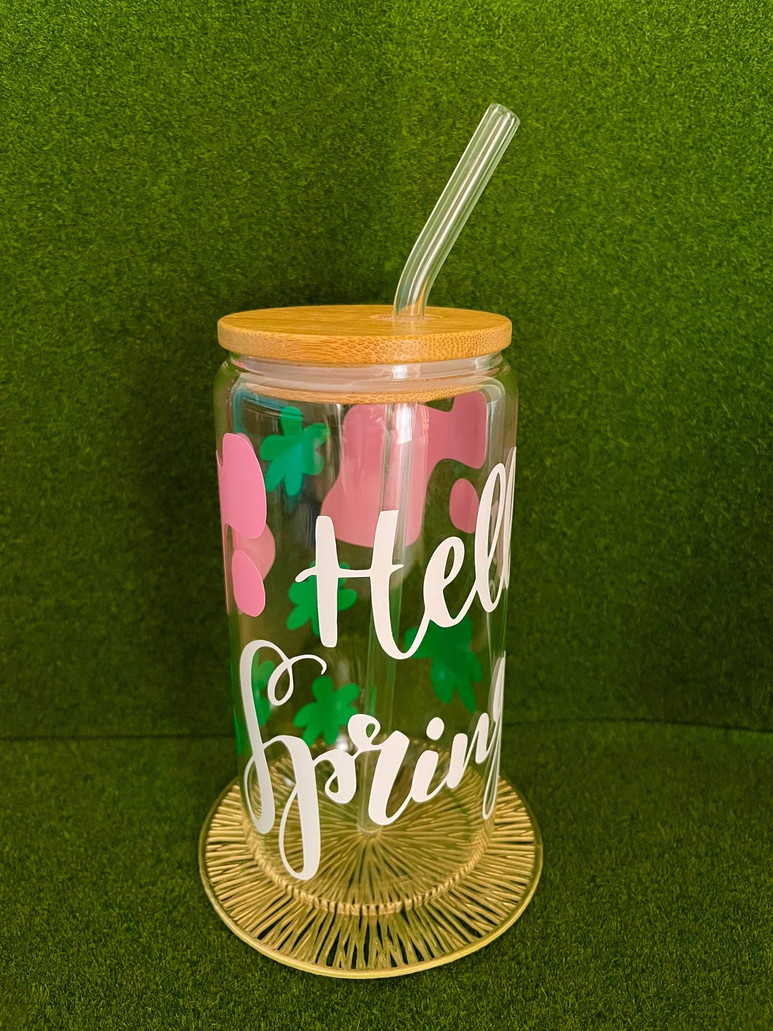 Hello Spring Glass Cup